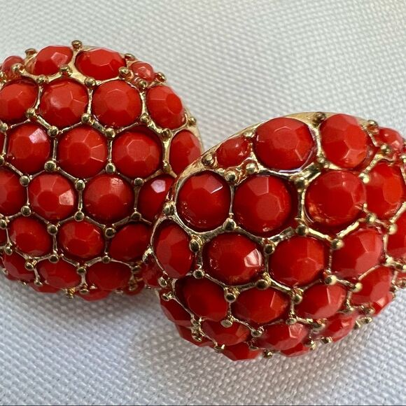 Vintage Pierced Gold Tone With Coral Rhinestones Pierced Y2k Earrings - Picture 3 of 8